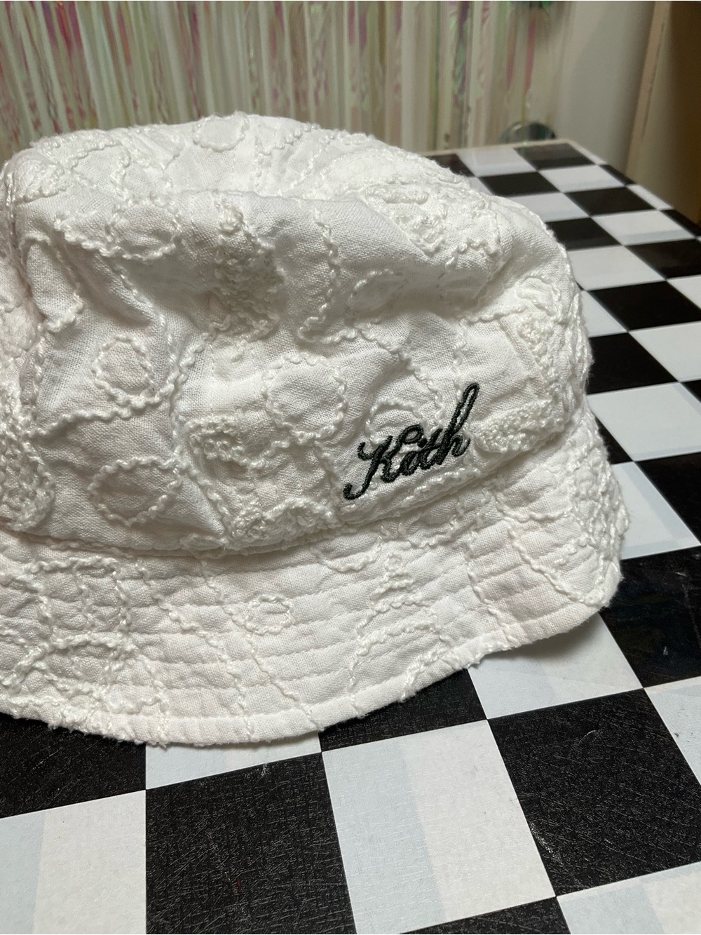 Kith Kids White Embroidered Bucket Hat with Script Logo